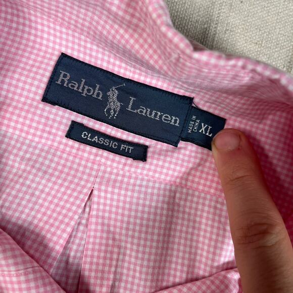 Y2K Polo Ralph Lauren Mens XL Long Sleeve Pink Checkered Button Down - Picture 7 of 7